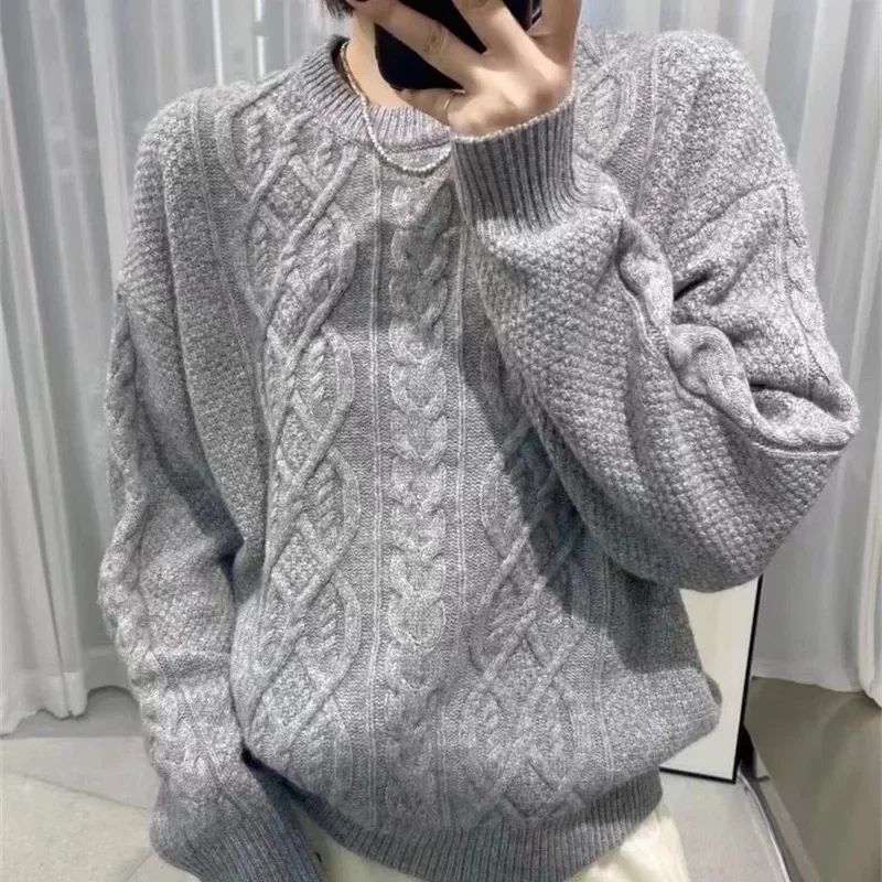 Thickened sweater women's round neck autumn and winter new long sleeve new knitted pullover top