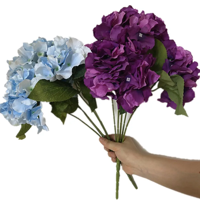 One Silk Hydrangea Bouquet Flower 5 Heads Artificial Ortensia Plant Tree Stem for Wedding Centerpiece Floral Arrangement