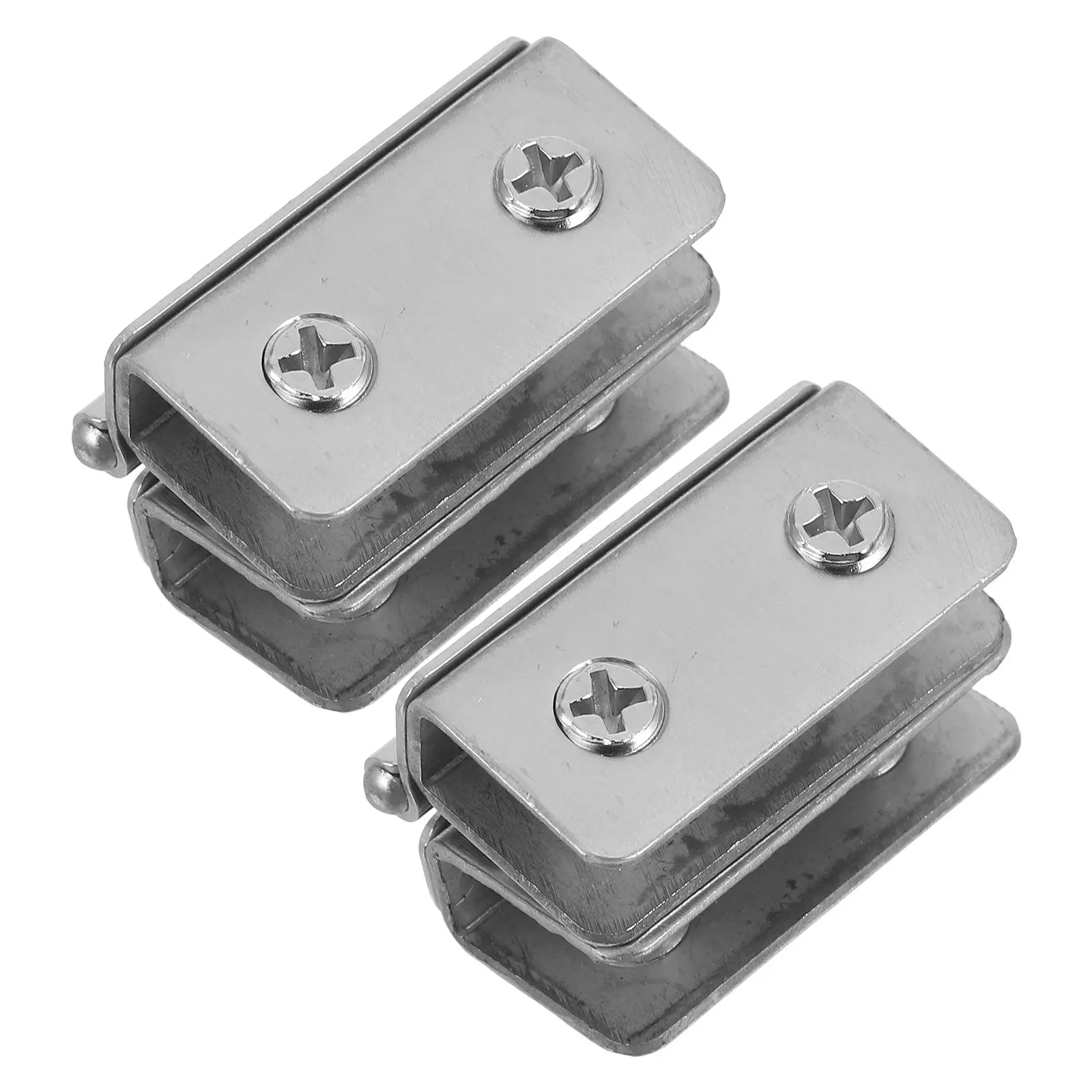 2Pcs Stainless Steel Glass Door Hinges Adjustable Double Clamp Seamless Noiseless Operation Cabinet Display Case Hardware Heavy
