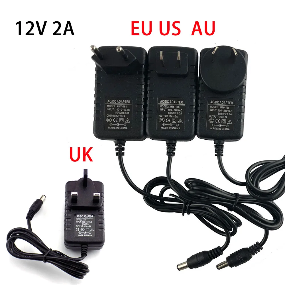 12V 2A 2000mA US EU Plug 100-240V AC to DC Power Adapter Supply Charger Charging adapter for LED Strip Lamp Switch D5