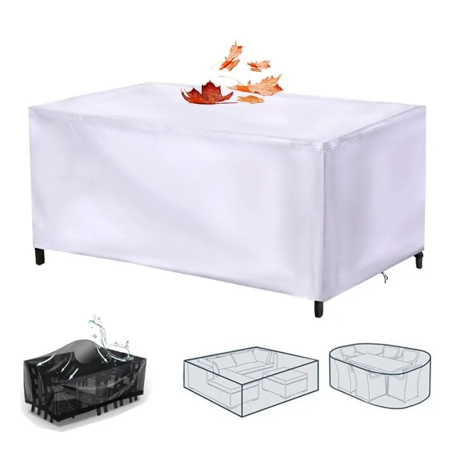 Outdoor patio furniture cover for rectangular table and chair set, waterproof rattan wicker material, silver color, anti-UV pro