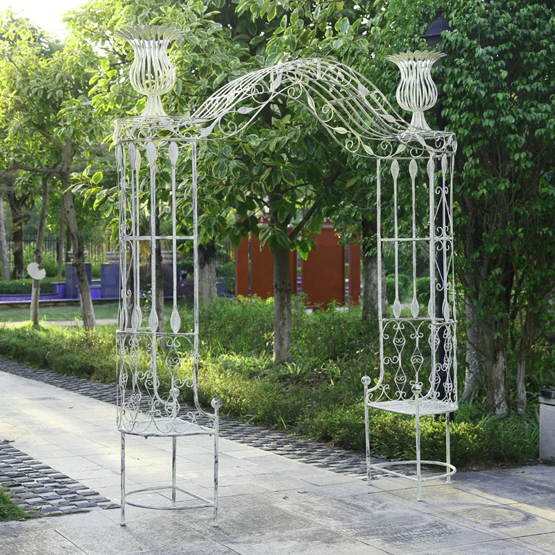 

Outer single outdoor wrought iron arch chair flower stand garden balcony courtyard arched rose climbing vine frame flower bracke