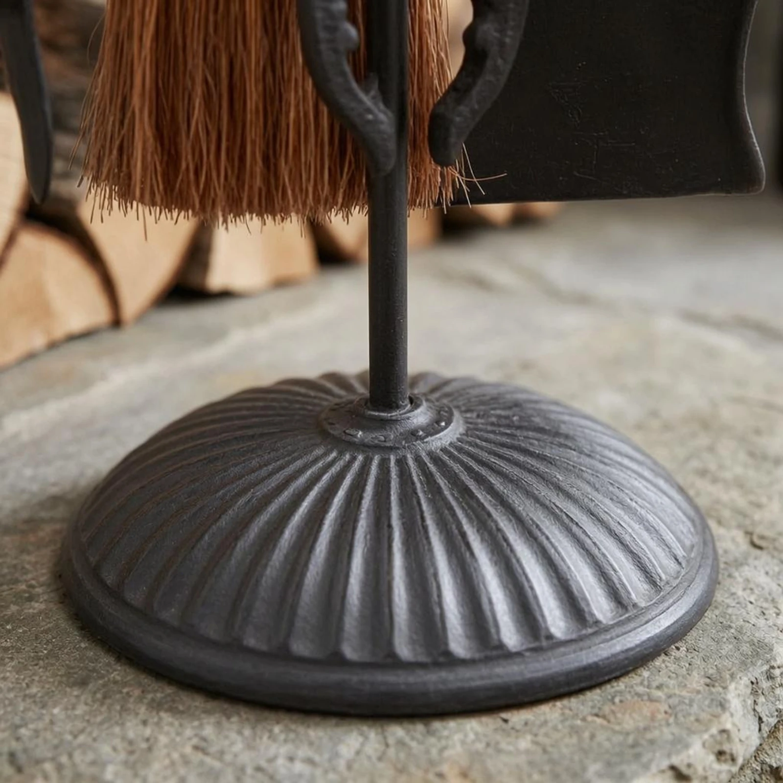 Cast Iron Fireplace Tool Stand Looped Handle 4 Piece Fireplace Set Home Accessory Slim Vertical Design Solid Construction