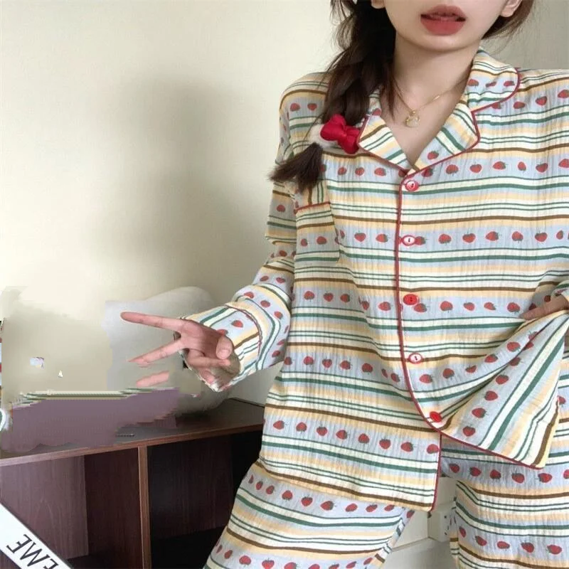 딸기 모양 여성 파자마 세트 패셔너블 홈웨어, 여성용 따뜻한 겨울 파자마 귀엽고 부드러운 파자마 세트