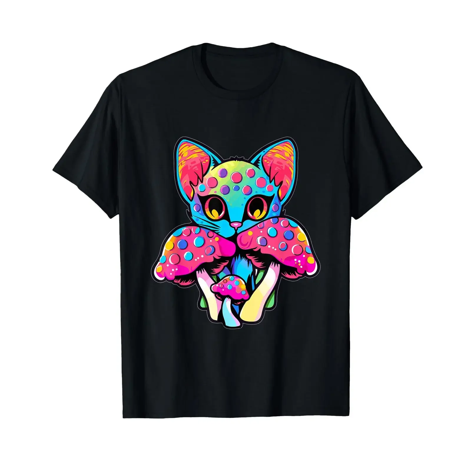 EDM Festival Psychedelic Mushroom Cat Cute Trippy T Shirt vintage Washed fashion Unisex designer clothes Stylish streetwear