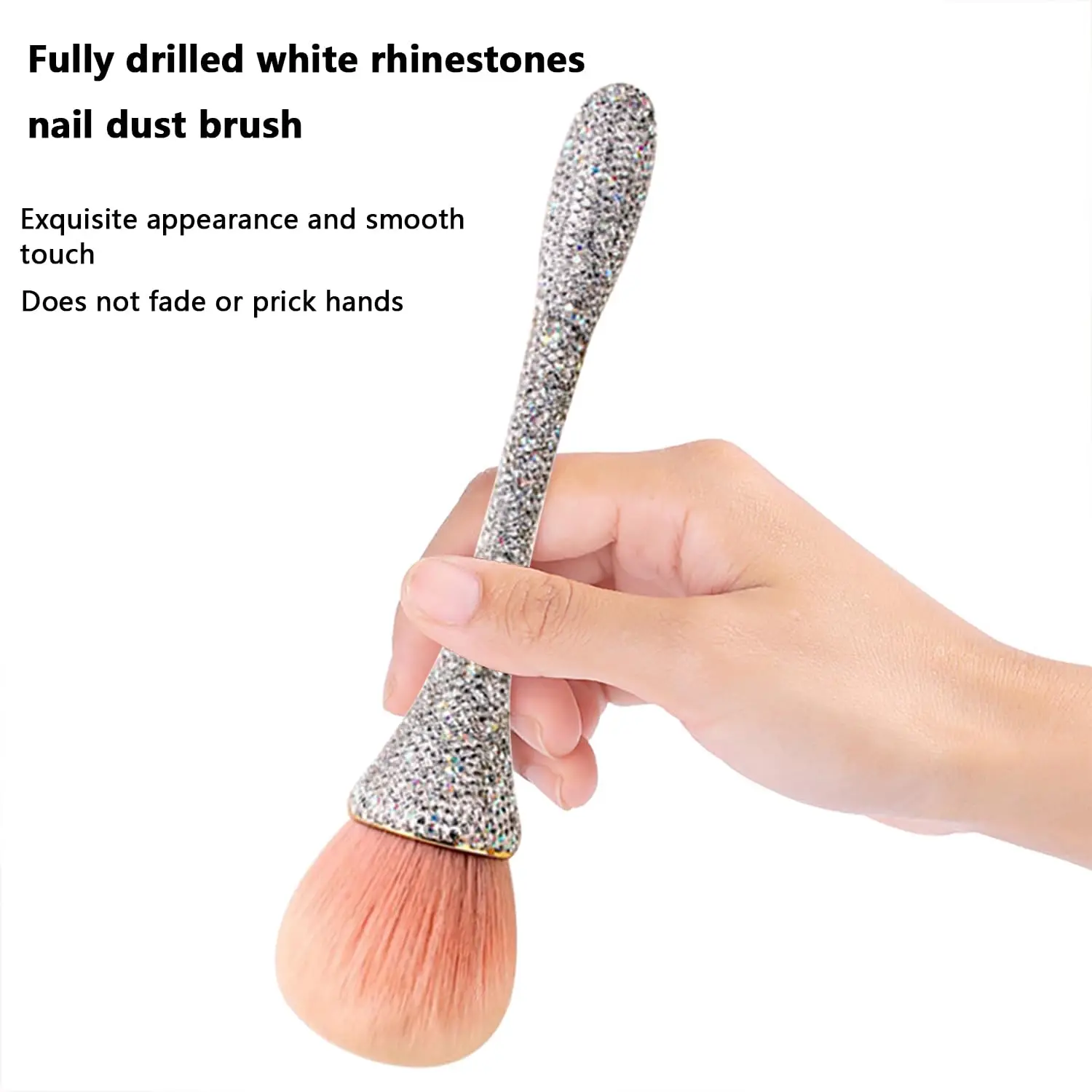 Multi-color diamond encrusted nail dusting brush, acrylic nail powder removal tool brush for nail salon or home daily makeup.