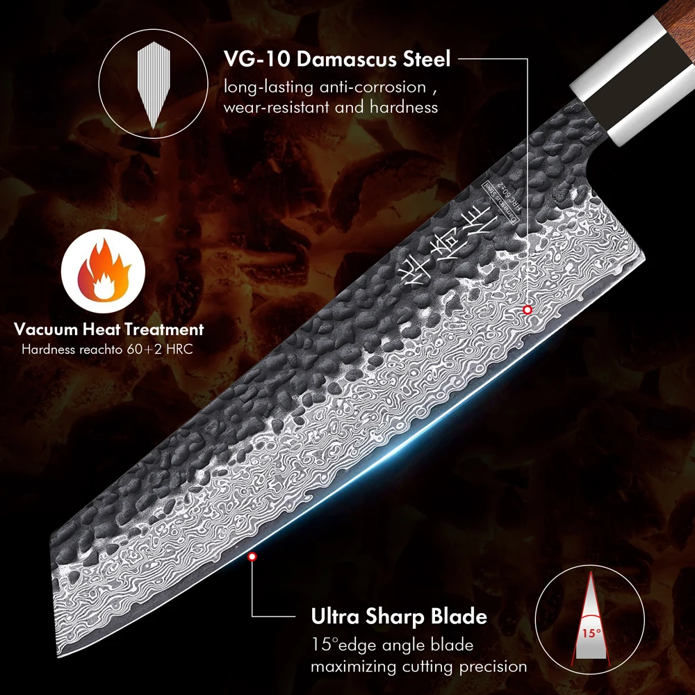 Couteau de Chef Kiritsuke japonais de 8.2 pouces, en acier damas, coupe tranchante, couperet à viande et légumes, couteaux de cuisine professionnels forgés à la main