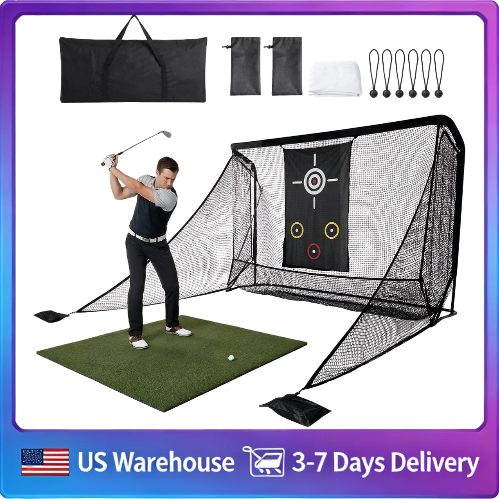 

Сетка для тренировок по гольфу 10x7 футов с двусторонней защитой, портативный тренажер для гольфа с сумкой для переноски для использования на заднем дворе