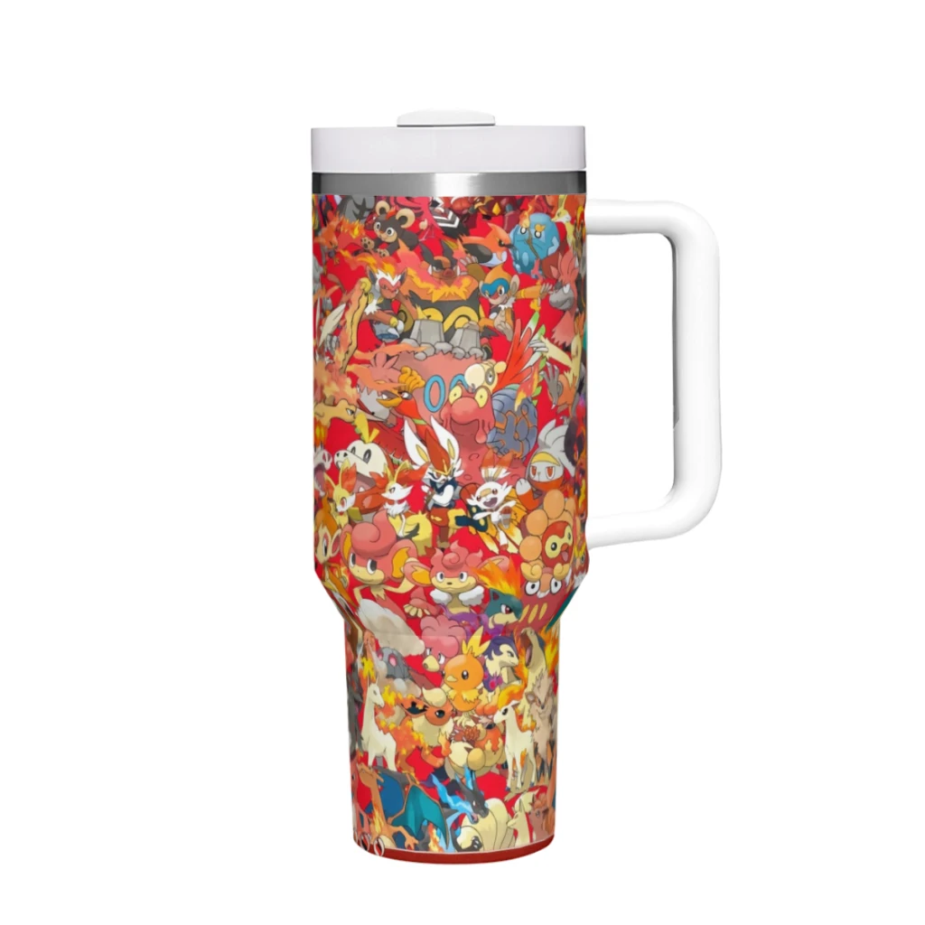 Pokemon 40 oz Tumbler with Handle and Straw Lid Stainless Steel Insulated Tumblers Travel