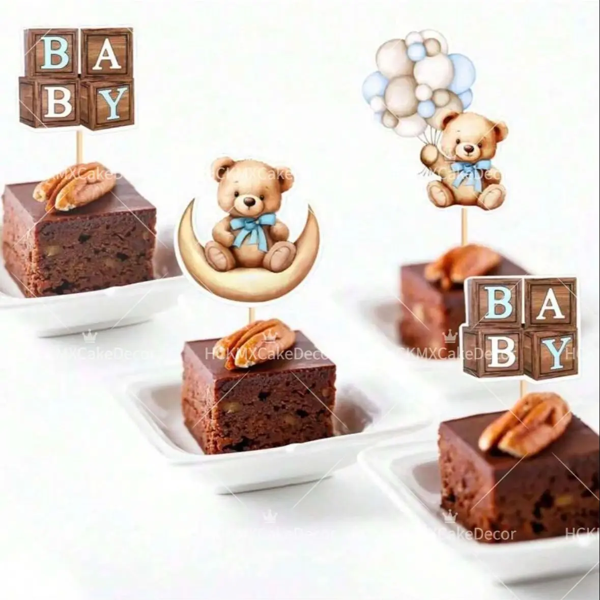 12pcs/24pcs Teddy Bear Cupcake Toppers BABY Block Balloon Cake Picks for BabyShower Gender Reveal Birthday Party Decorations - view 4