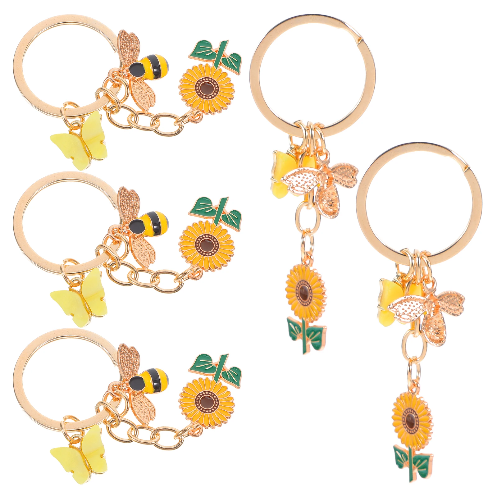 

5pcs Sunflower Keychain Alloy Bee Pendant Party Charm Bag Decoration Enamel Key Ring Spring Summer Accessories Zinc Hanging