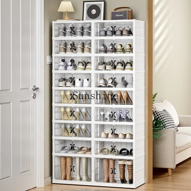 One-piece foldable four-row shoe cabinet, large-capacity multi-layer household plastic storage cabinet