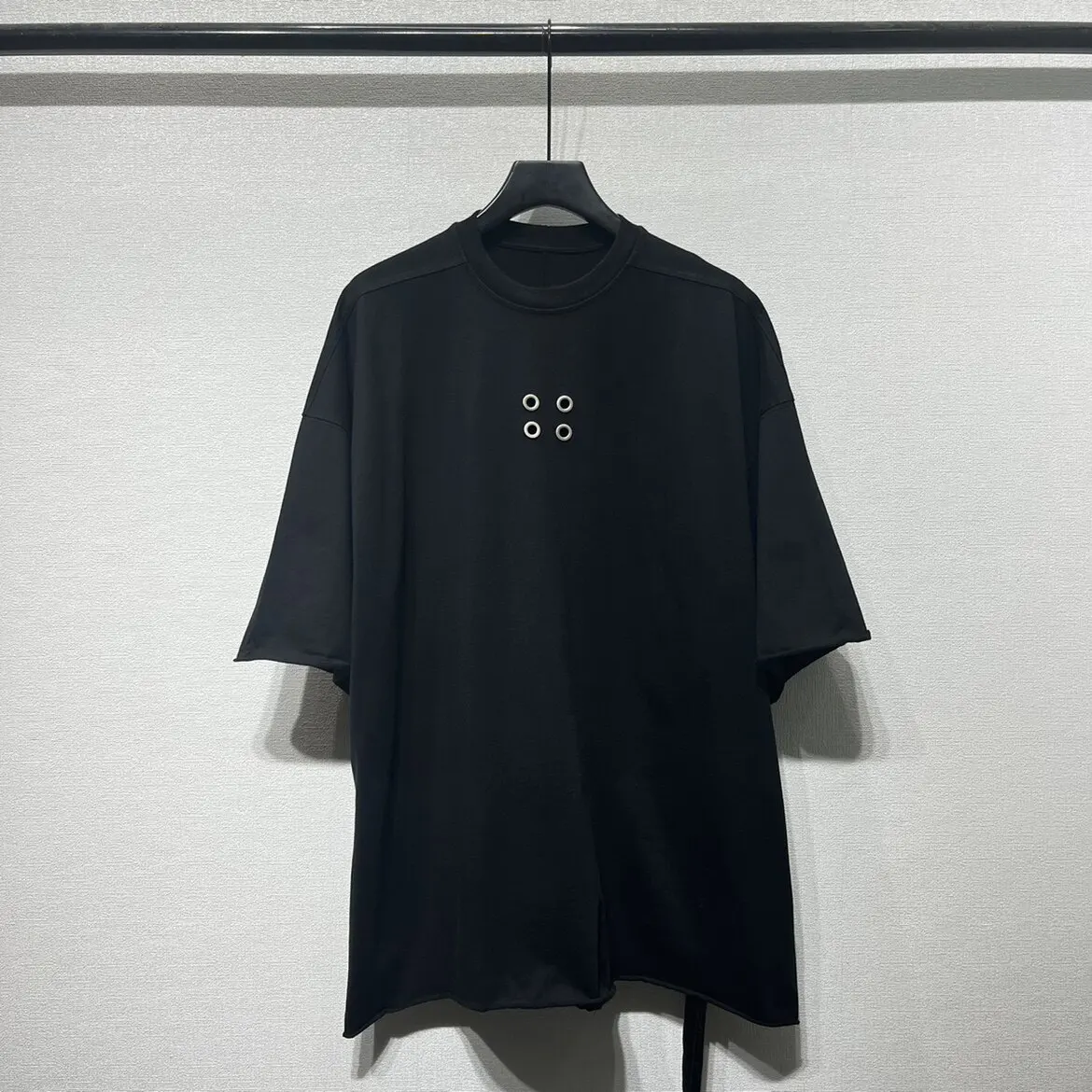 Streetwear Hip Hop Dark Gothic R Round Neck Chest Rivet Eyelet Unisex Mid-Length Loose 5/8 Sleeve Thick Short Sleeve T-Shirt