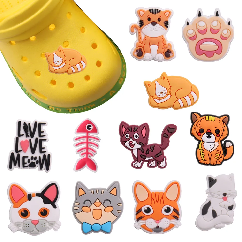 

Mix 50pcs Kawaii Cats Series Live Love Meow Fish Bones Shoe Charms Sandals Accessories PVC Shoe Decoration Kids Party X-mas Gift