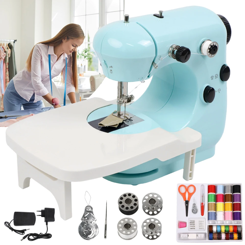 Nähmaschine für Anfänger, Mini-Nähmaschine für Kinder & Erwachsene mit großem Ausziehtisch, LED-Licht, 2-Gang-Fußpedal, DIY-Heim-Nähset
