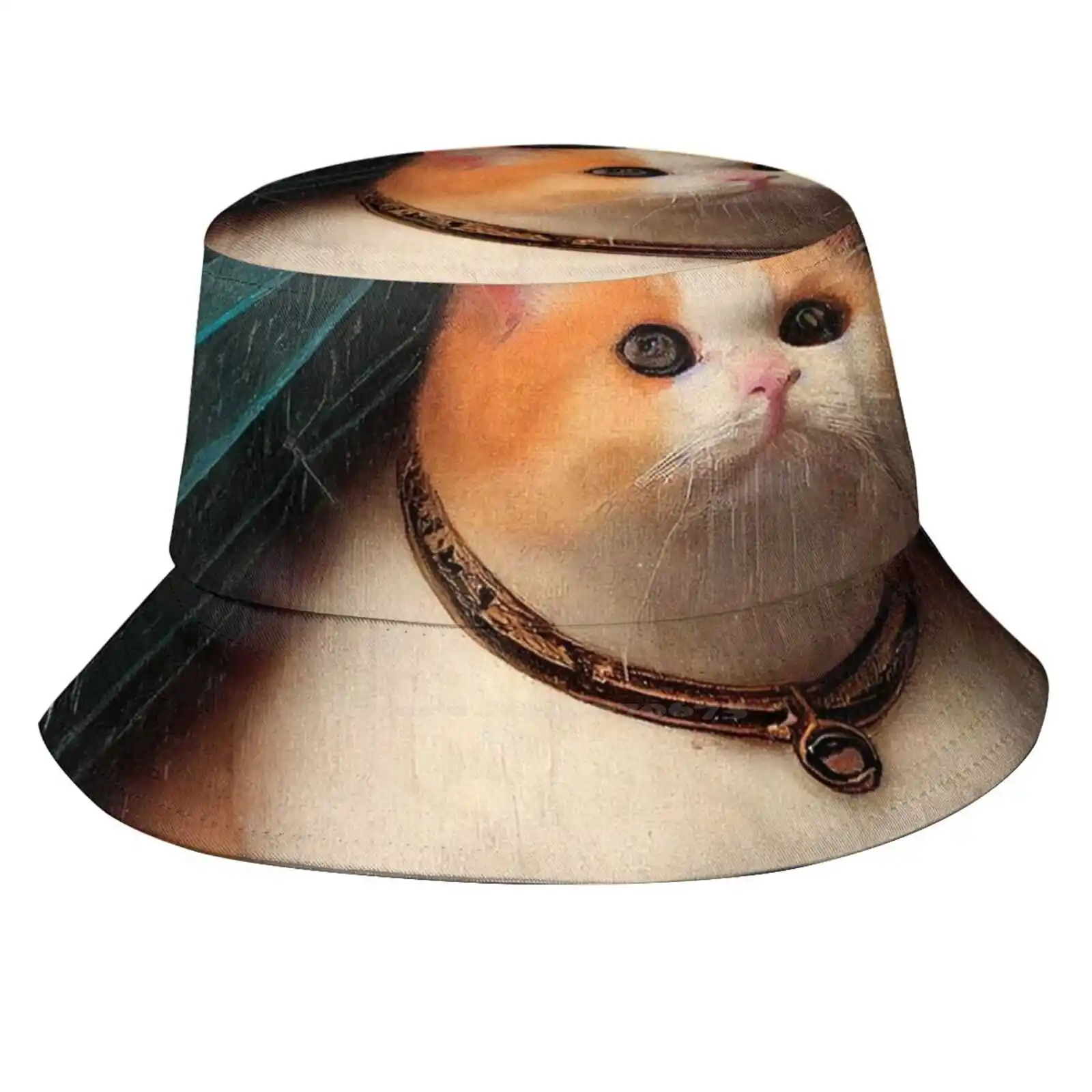 Cat And Rain Print Bucket Hats Sun Cap Cat Gatto Pioggia Raining Funny Pet Cute Animal Dark Sad Water Fantasy