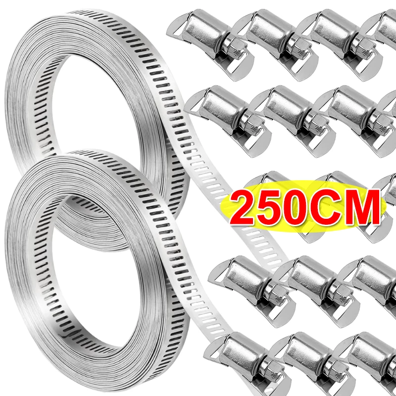 250/200CM Adjustable Stainless Steel Clamps and Fasteners Large Hose Clamp DIY Size Screw Band Auto Parts Clamps and Fasteners