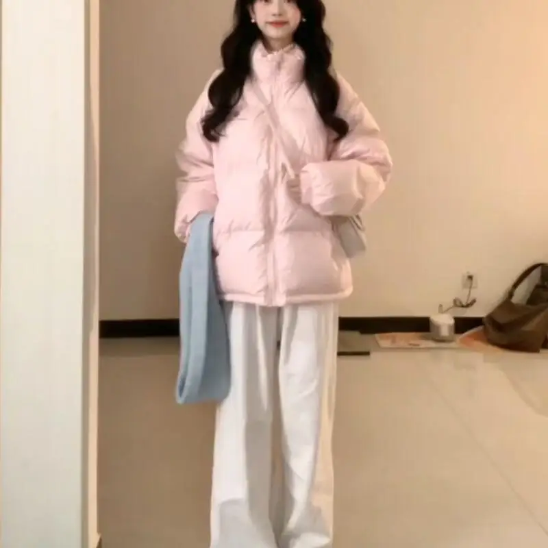Chaqueta acolchada de algodón rosa de estilo coreano para mujer, chaqueta acolchada de algodón para estudiante, suave y gruesa, para invierno