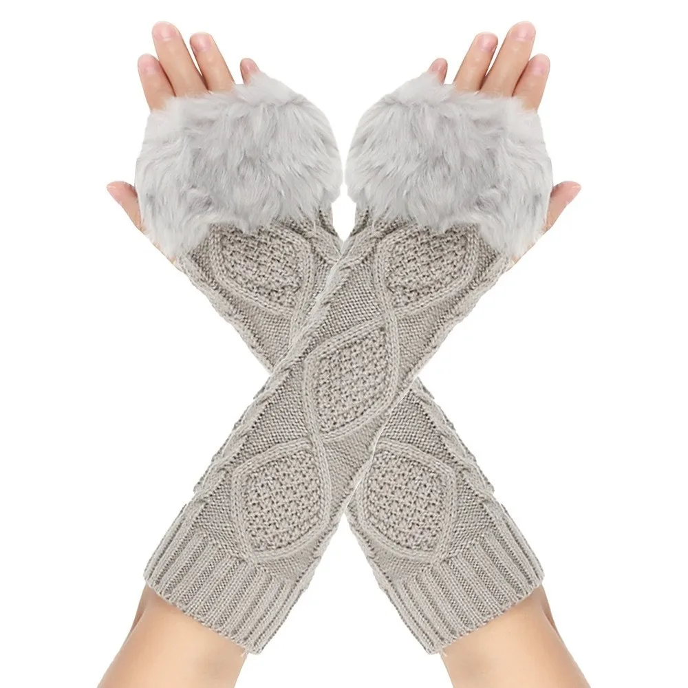

Furry Furry Fingerless Gloves Soft Warm Elastic Arm Warmers Crochet Knitting Touchscreen Gloves Women Clothing Accessories