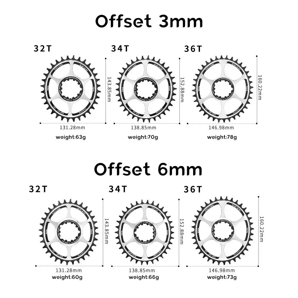 VXM oválné chainring 3mm 6mm offset, bezprostřední namontovat pro XX1 orlí X01 X1 X0 X9, 32T 34T 36T, MTB bicykl silnice jízdní kolo