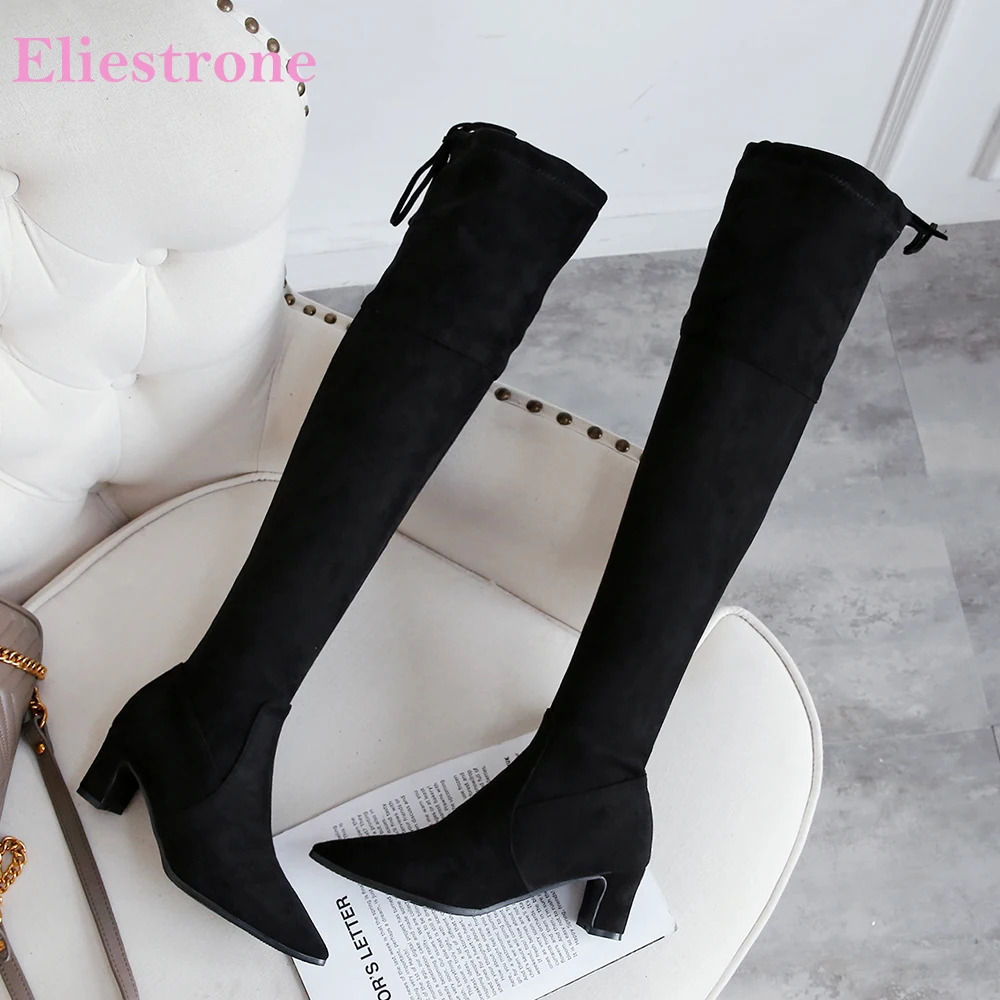 

New Winter Sweet Black Gray Women Over the Knee High Boots High Block Heel Office Lady Shoes Plus Big Small Size 11 32 43 46 48