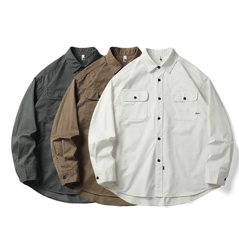 Men Streetwear Fashion Oversize Loose Casual Long Sleeve Pure Cotton Cargo Shirts Cityboy Button Shirt Blouses