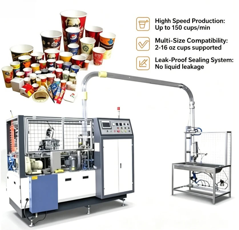 Customized 6kw High Speed Fully Automatic One Time Paper Cup Machine Prices India Marketing Copper Motor GSM Power Engine Pump T