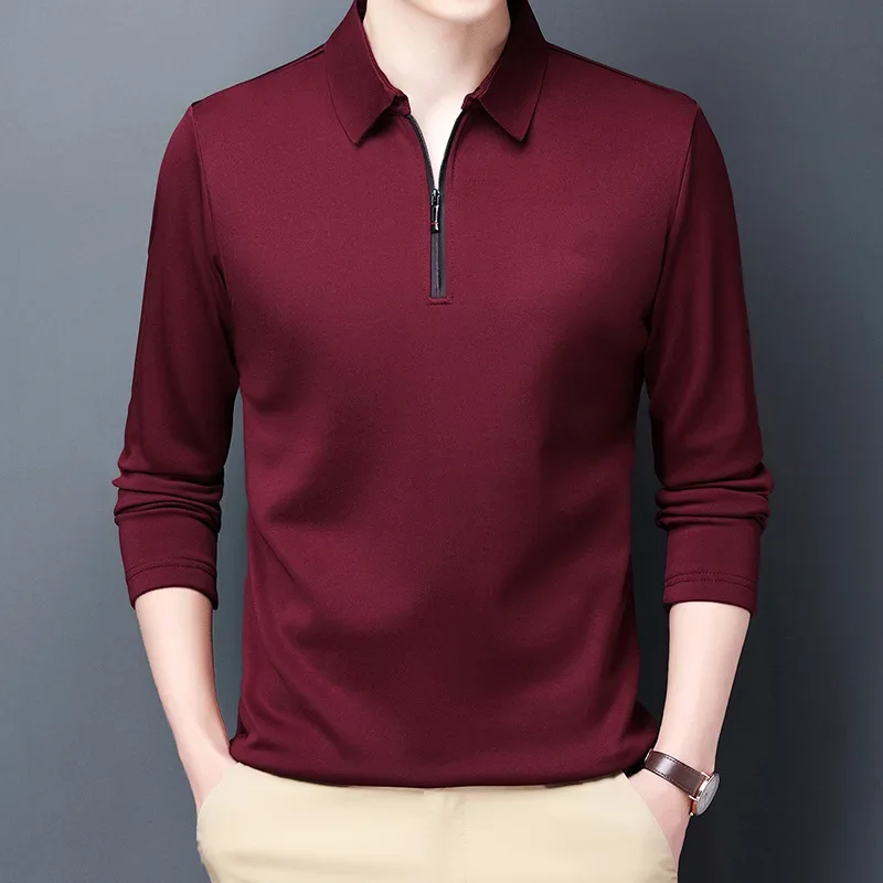 

Smart Casual Men's Solid Polo Shirt Spring Autumn New Long Sleeve Zipper Collar Business Fashion Loose Polos Tops Clothing 2024