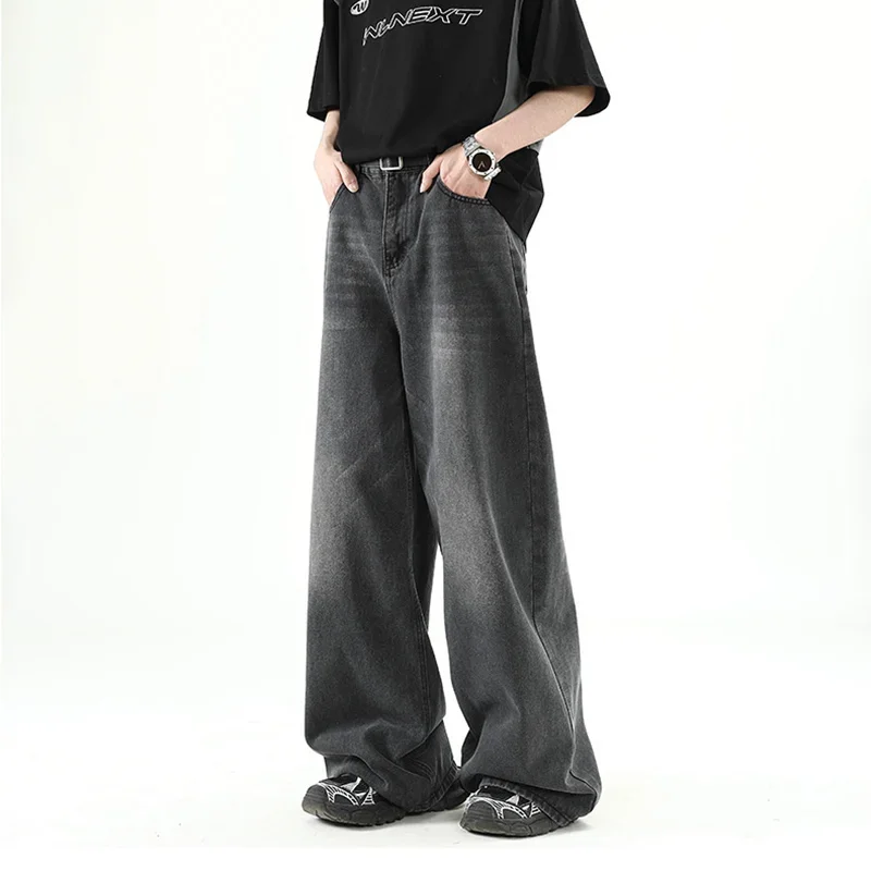 ใหม่แฟชั่นเกาหลี Vintage High Street Denim กางเกงยีนส์ผู้ชายล้างกางเกงยีนส์ชายตรง Casual Menwear หลวมกางเกงขากว้าง
