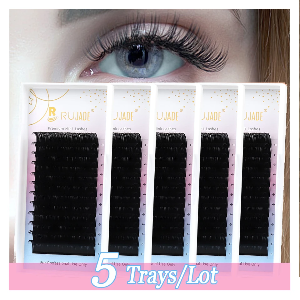 RUJADE 5 Trays Russian Volume Eyelash Extensions Supplies Silk Volume & Classic Lash Matte Dark Individual Eyelash Bottom Cilios