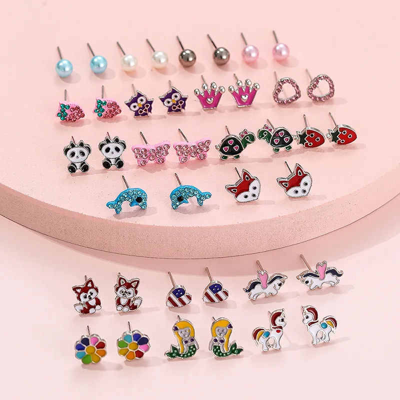 Multi PRS Sets Colorful Stud Earrings Mermaid Unicorn Cute Earring Set Christmas Gift for Kids Girls