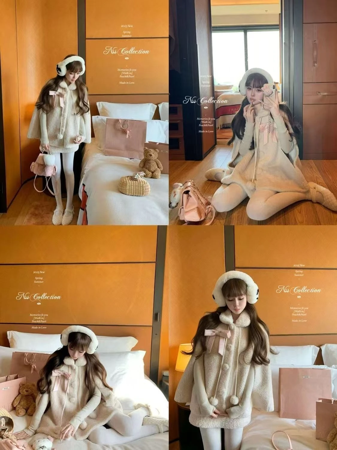Winter Elegant Temperament 2 Piece Sets Womens Outfits Single-breasted Lamb Fur Cloak Coat + Slim Waist Skirt Women Y2k Suits
