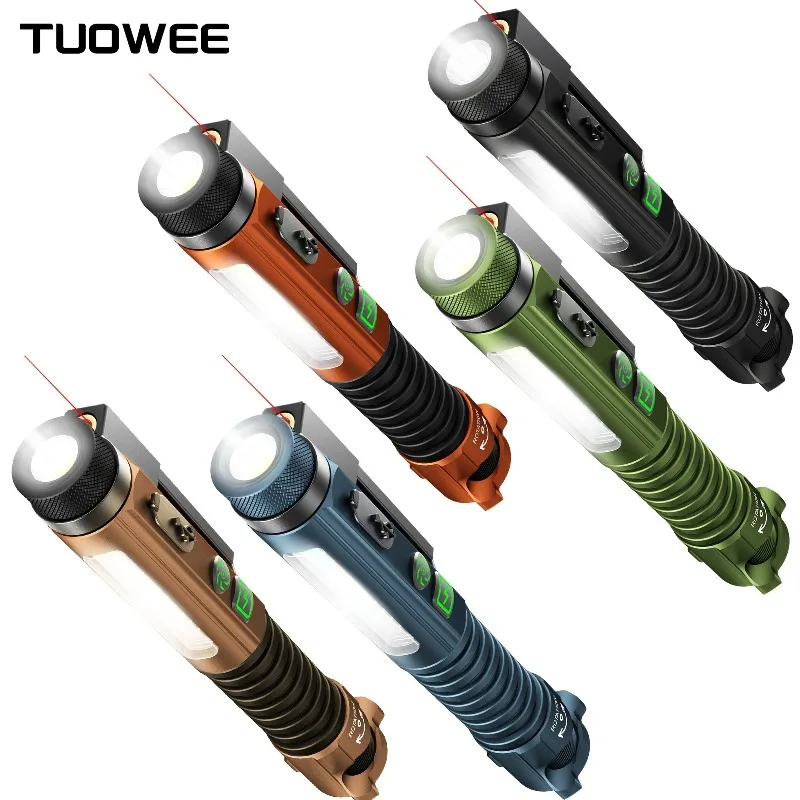 Lampe de poche LED rechargeable avec laser rouge et batterie intégrée, lampe de poche tactique à 10 modes, chargement USB-C, lampe stylo rechargeable avec lumière UV et clip de poche, idéale pour le camping, la randonnée, les situations d'urgence et le transport quotidien