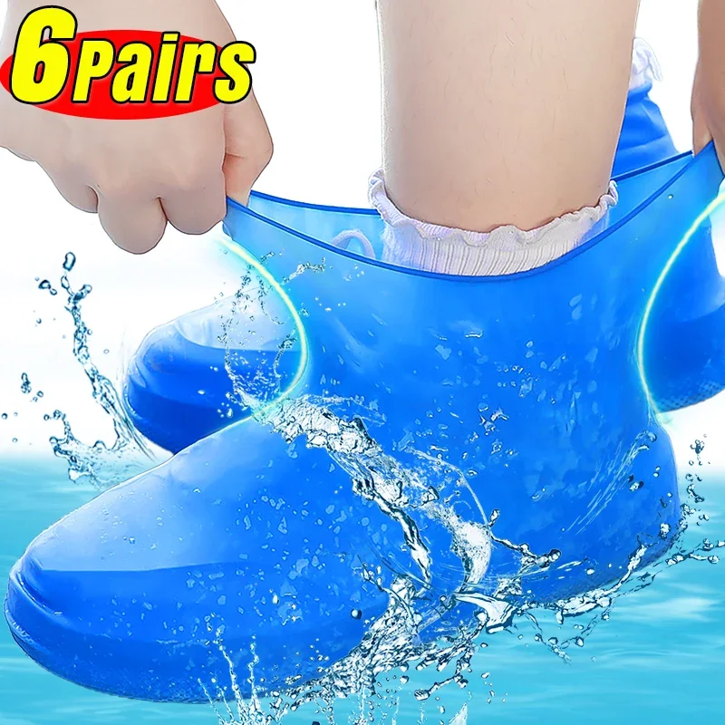 Couvre-chaussures imperméables en silicone, protège-chaussures, botte de pluie coordonnante, extérieur, jour de pluie, usure réutilisable, couvre-chaussures à degrés, 6 paires, 1 paire