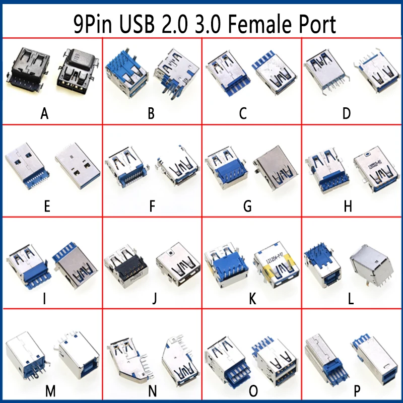

2Pcs 9Pin 9P USB3.0 Female High Data Charging Interface Socket AF3.0 Welding Wire Type Clamp Type Female For Laptop Computer