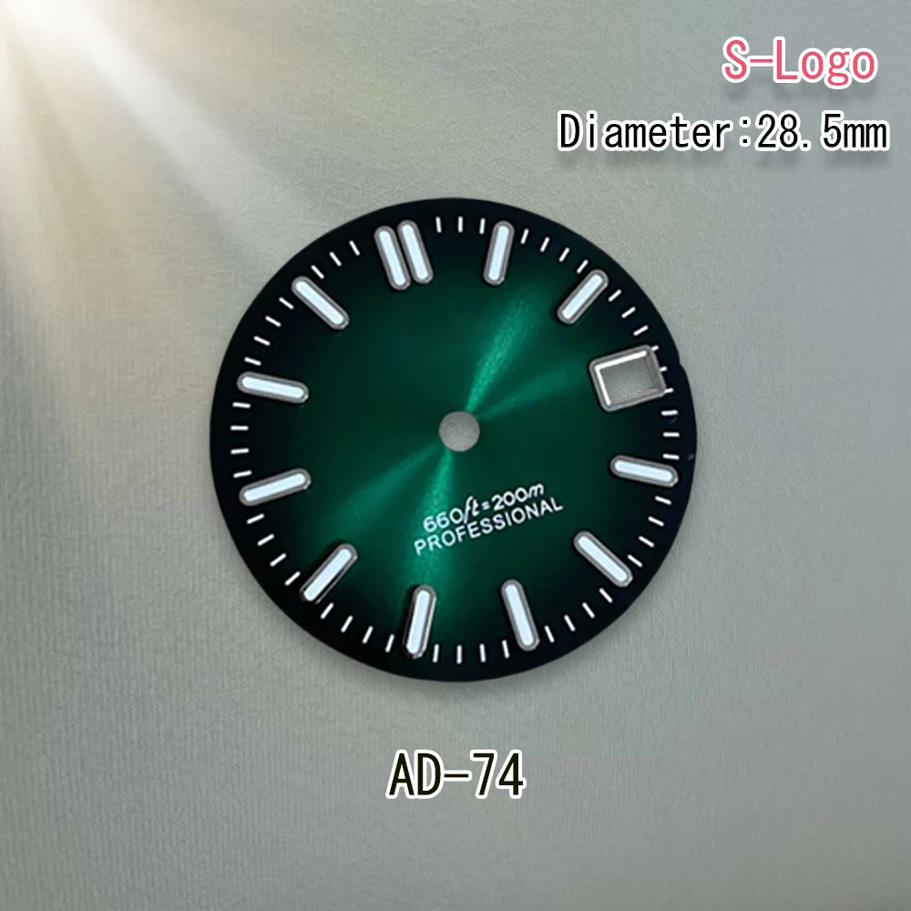S โลโก้ Dial 28.5 มม.NH35 Dial Sunray Dial Fit NH35/NH36/4R/7S การเคลื่อนไหวสีเขียวส่องสว่าง 3/3. 8/4.2 นาฬิกานาฬิกาอุปกรณ์เสริมเครื่องมือ