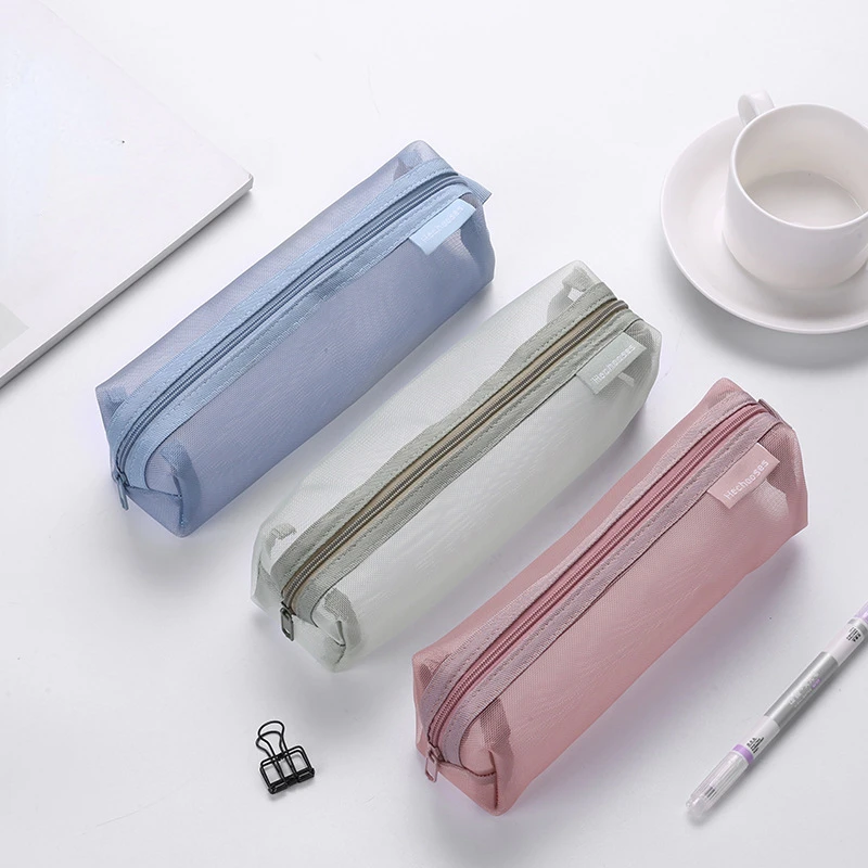 

Vintage Color Mesh Pencil Case Large capacity Pen Pouch Transparent Multifunction Stationery Organizer School Office Supplies