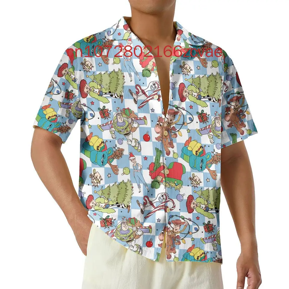 Nieuw Toy Story Kerst Hawaiiaans overhemd Disney heren- en damesoverhemd met korte mouwen en knopen Casual Beach Hawaiian S