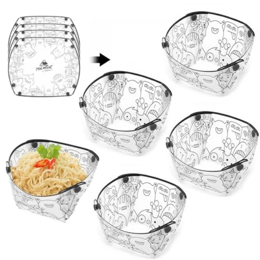 Portable Mess Kit, Food Grade Material Free Foldg Bowl for Lunch Family Picnic,,4 Pieces