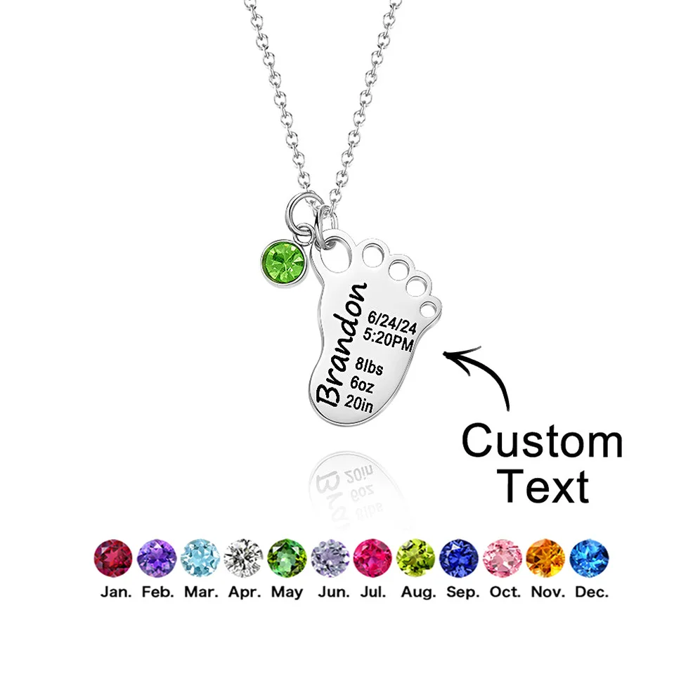 

Custom Baby Footprint Necklace Zircon Inscribed Pendant DIY Engravable Name Letter Necklace Fashion Jewelry Gift for Women