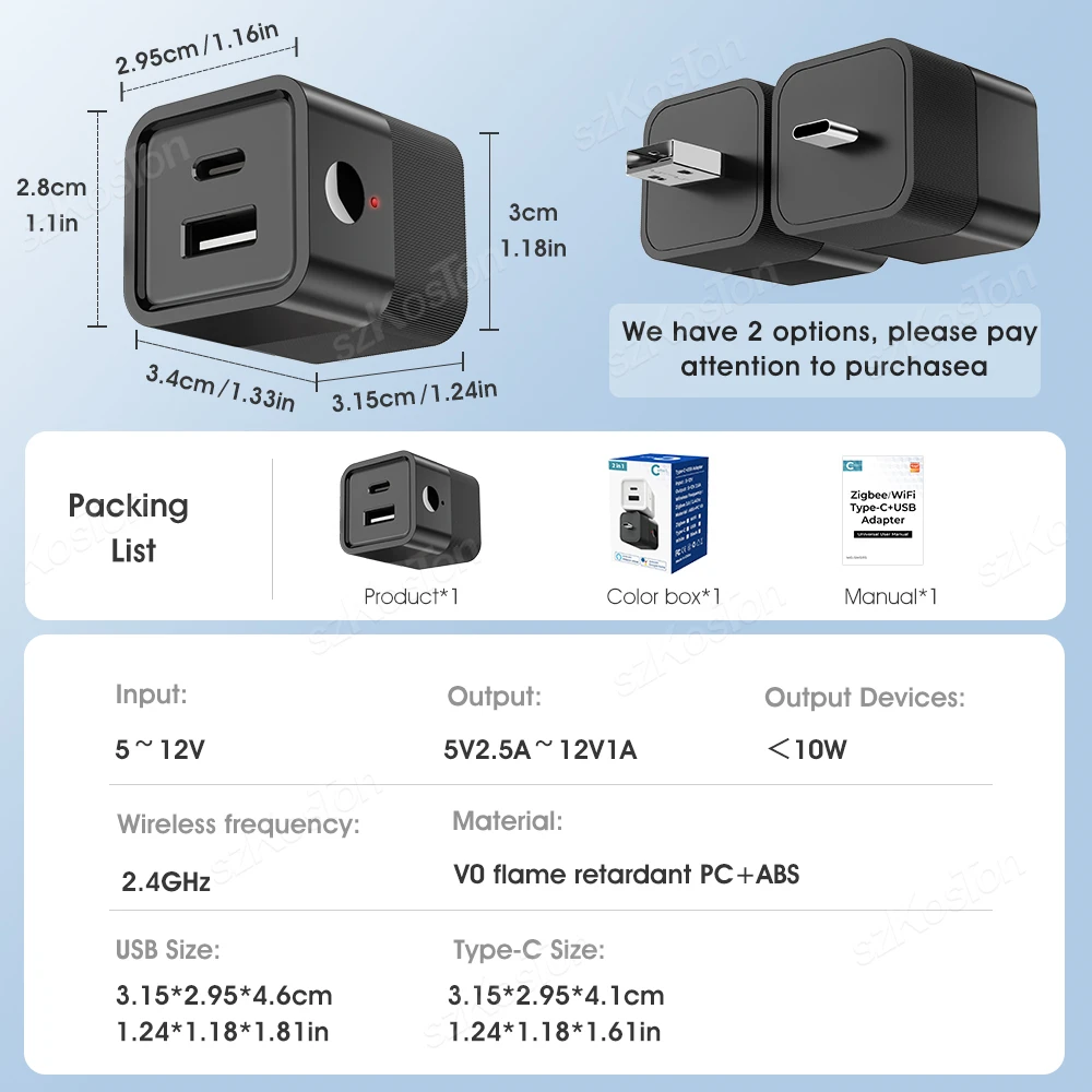 Tuya WiFi Smart Type C USB Adaptor Independent Control 2 in 1 Micro Power Adaptor Smart Life APP Timing Voice for Alexa Google