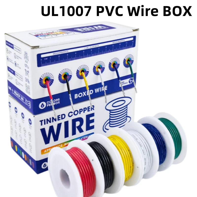 

UL1007 PVC Wire 6 Colors Mix Kit Insulation Tinned Copper Cable 30/28/26/24/22/20/18/16 AWG Stranded Electrical Line PCB Wire