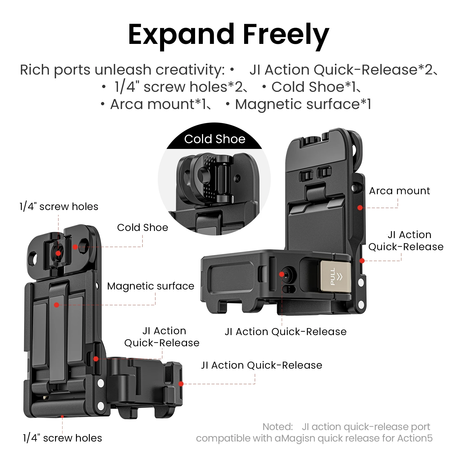 

Versatile Magnetic Expansion Frame for DJI Pocket 3 Camera Accessories,Reserve Cold Shoe Port