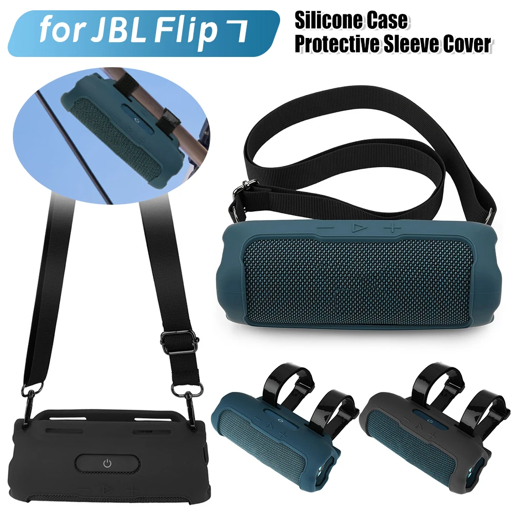 Silikonhülle für JBL Flip 7, mit Schultergurt, Fahrradlautsprecher-Halterungsgurt, tragbarer kabelloser Bluetooth-Lautsprecher, Zubehör
