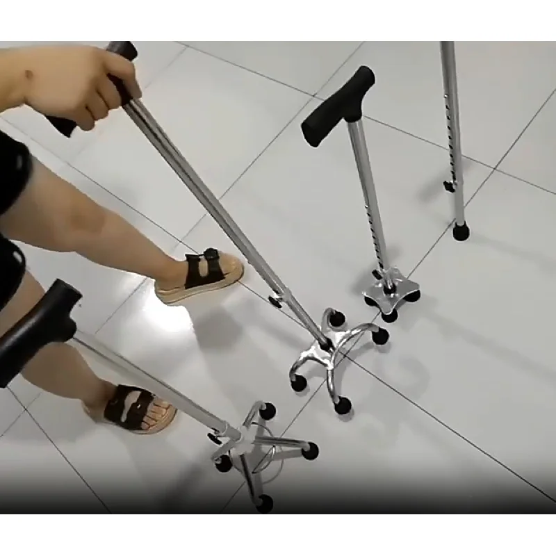 Stainless Steel Height Adjustable Non-Slip Four-Leg Alpenstock Single-Leg Walking Stick Elderly Crutches Portable Cane