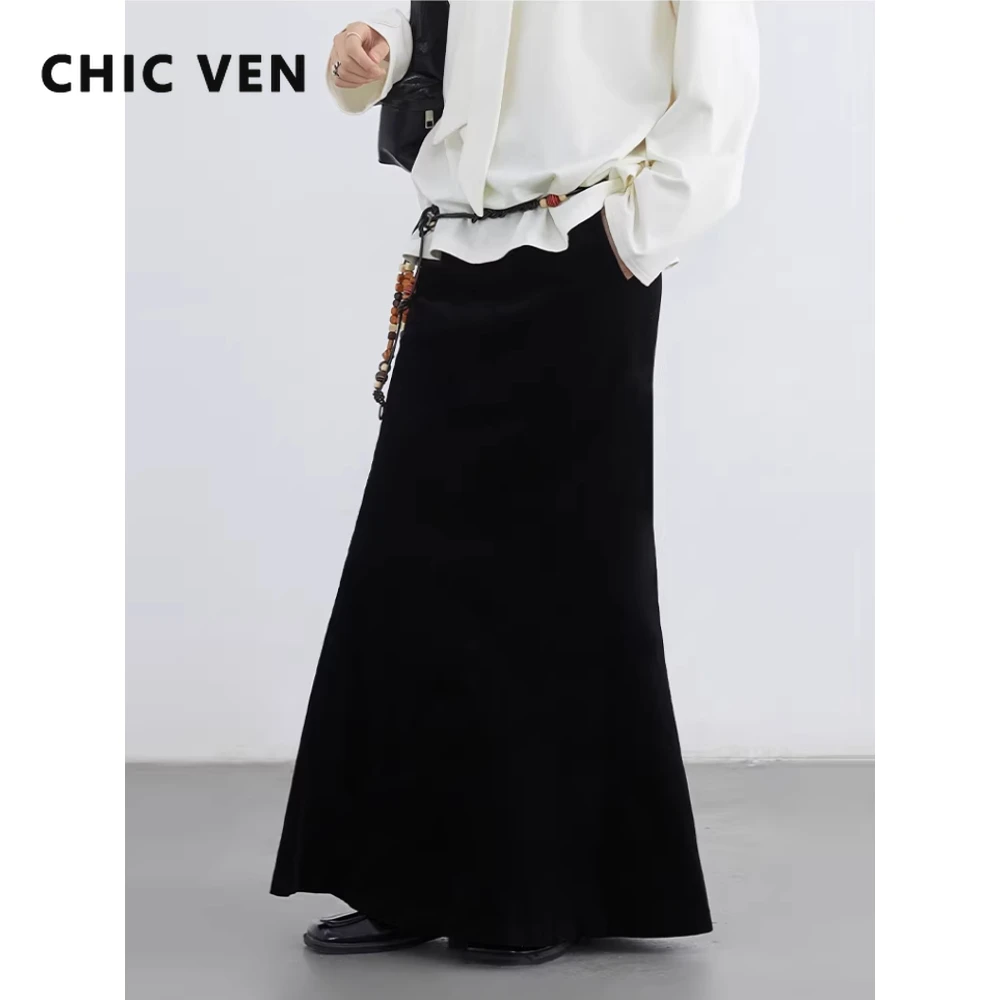 

CHIC VEN Новые женские юбки: однотонные, с завышенной талией, из вельвета, офисные, длинные, фасон «рыбий хвост», облегающие, осень-зима 2026