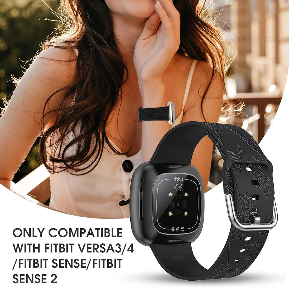 سوار سيليكون منقوش عليه زهور لساعة Fitbit Versa 4 3 حزام ساعة رياضي ناعم ولطيف للنساء والرجال لساعة Fitbit Sense 2