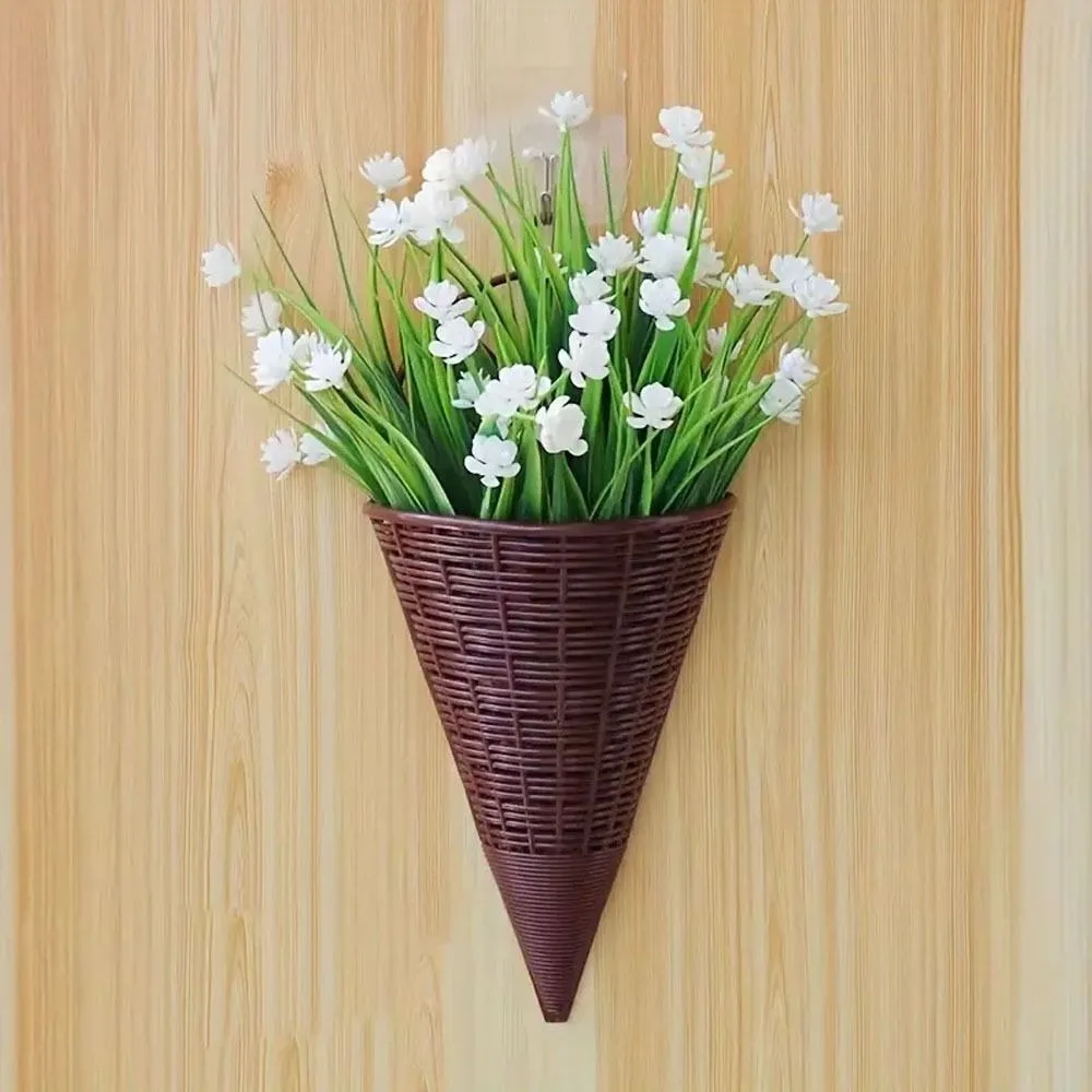 Plastic Hanging Flower Basket Fan-shaped Pattern Durable Art Rattan Wall Hanging Home Decoration