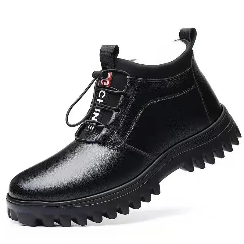 New High-top Men Shoes Winter Warm Cotton Shoes Fashionable Business Leather Shoes Anti-slip and Wear-resistant Casual Sneakers