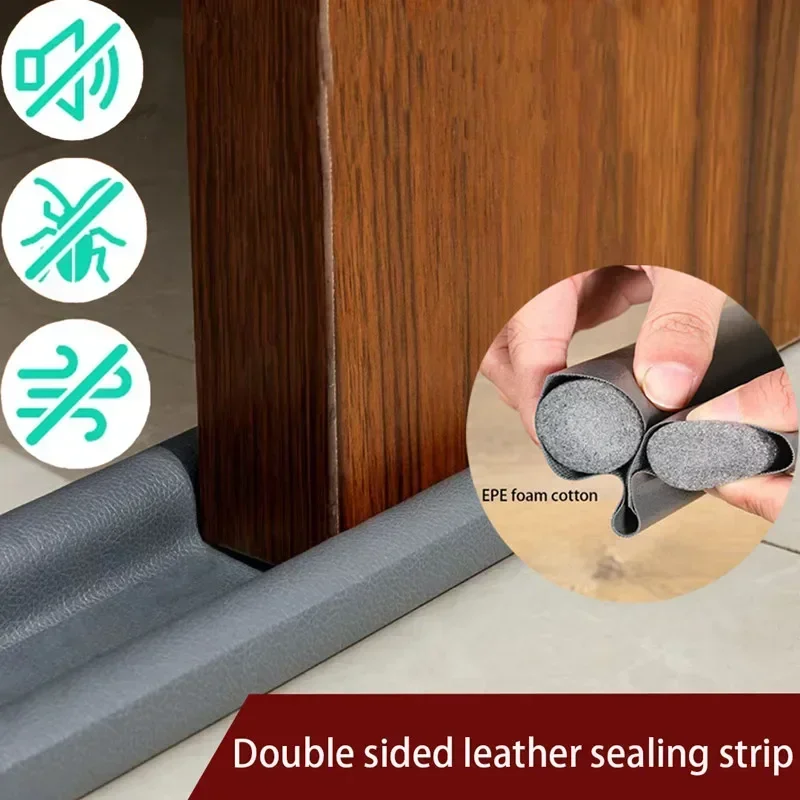 Upgraded doublesided leather door bottom sealing strip door seam sound insulation warmth preservation insect proof sealing strip